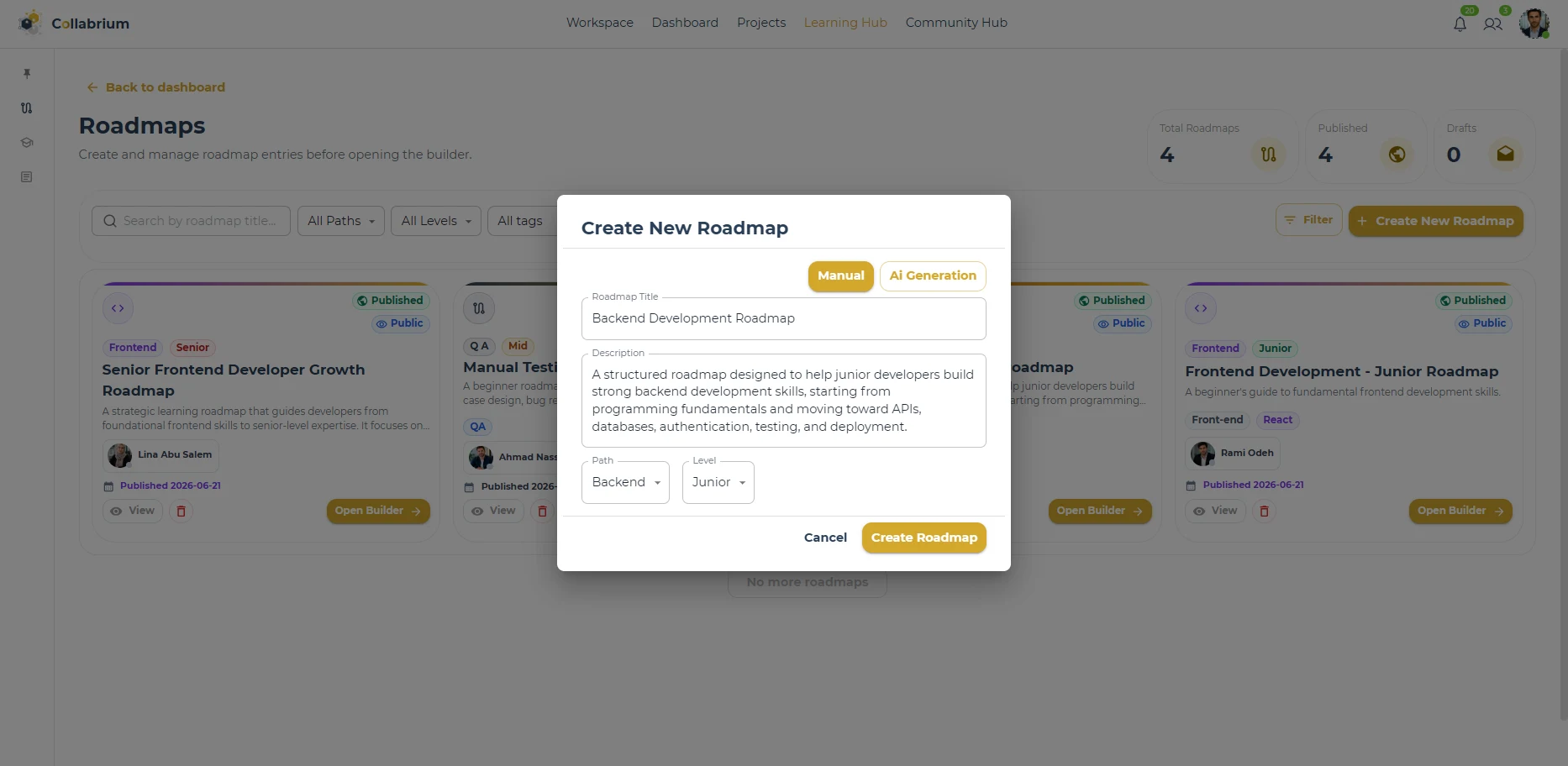 LearningHub / Create Roadmap