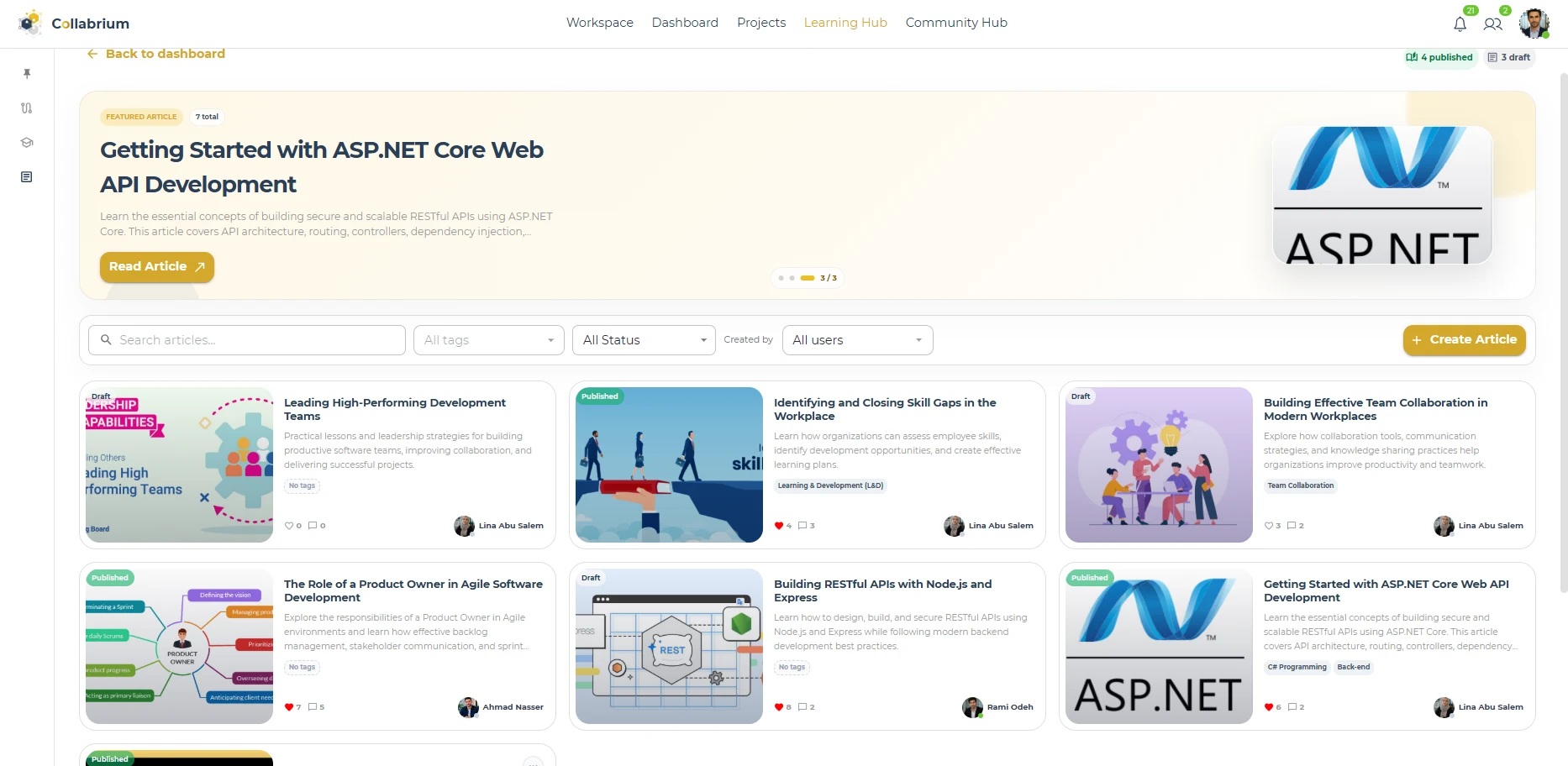 LearningHub / Articles Page Manage