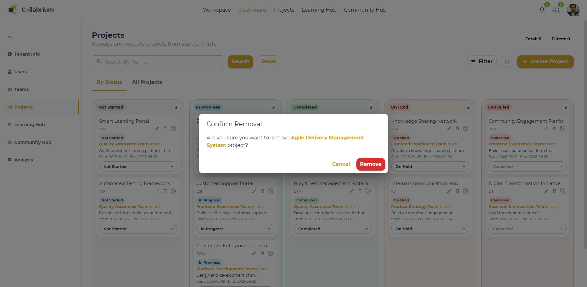 ProjectManagement / Delete Project Confirm Dialog
