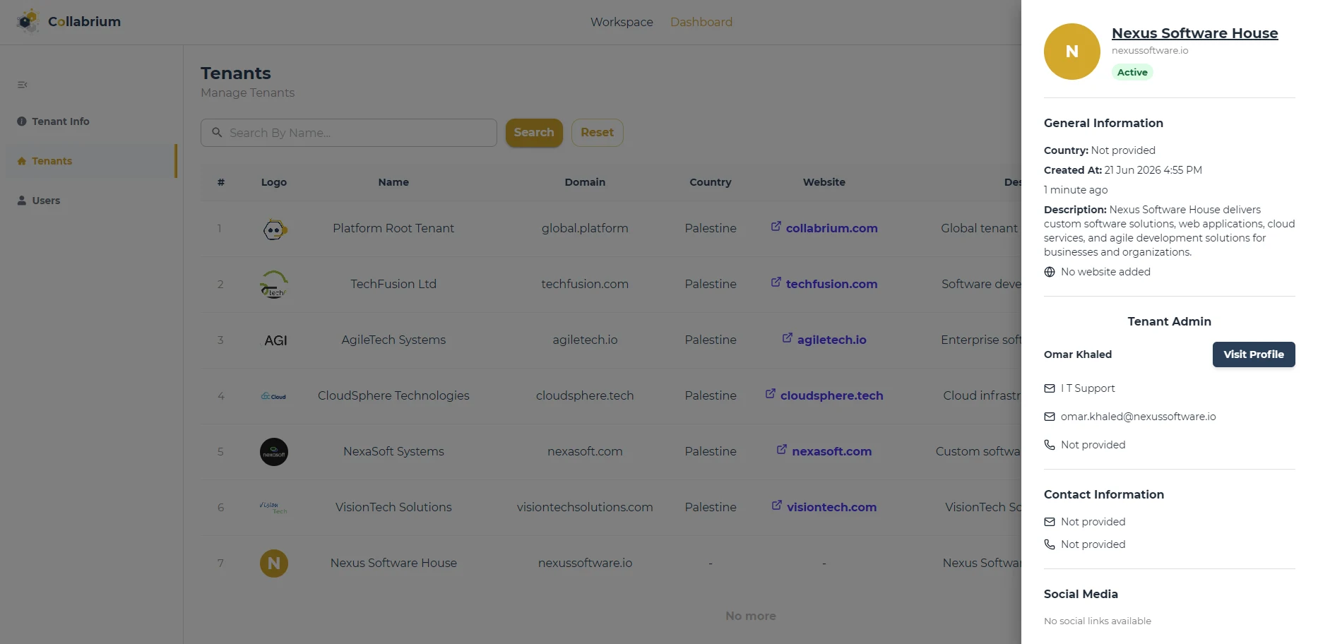 SuperAdmin / Tenant Details Drawer