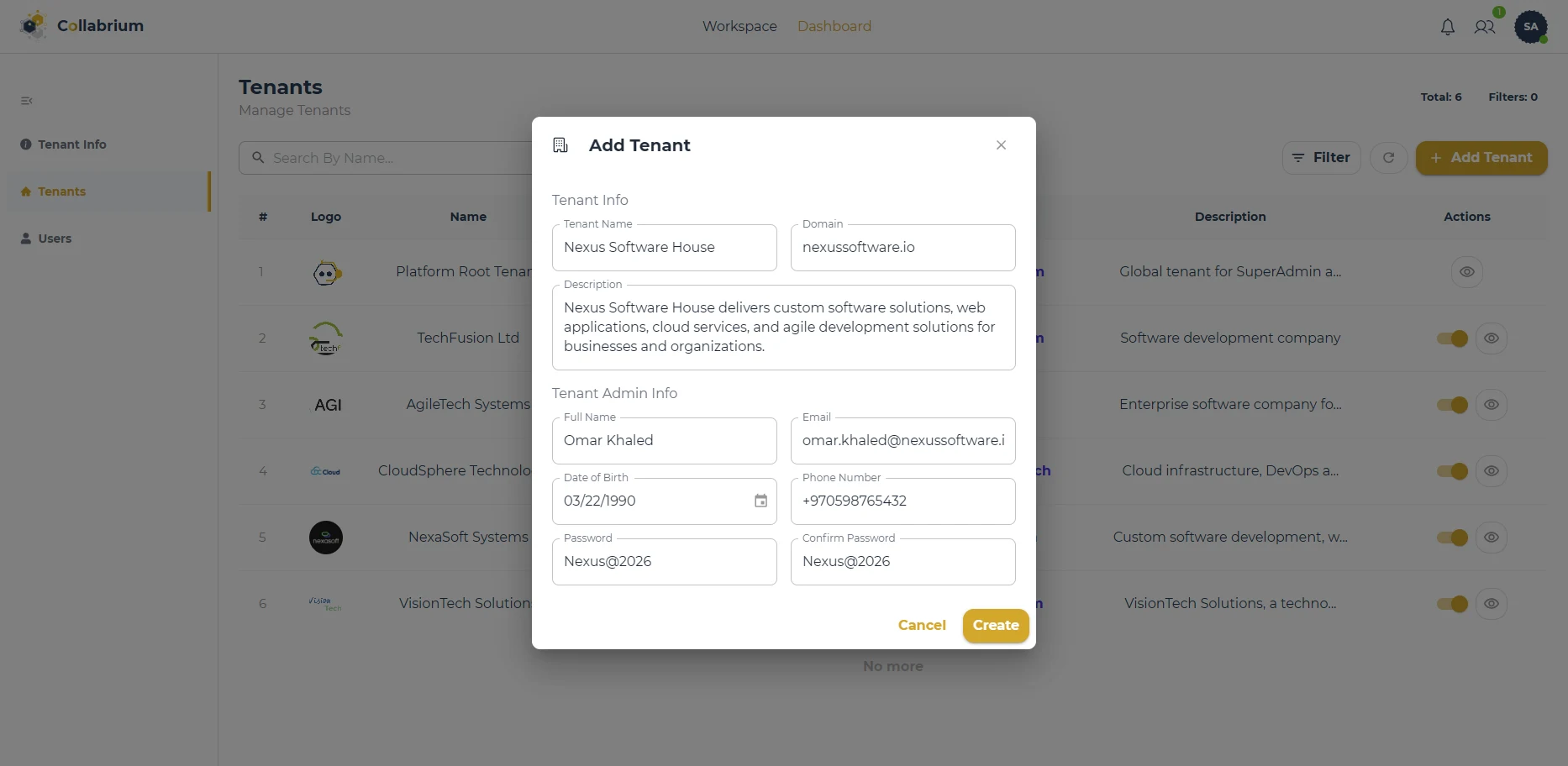SuperAdmin / super Admin Add Tenant