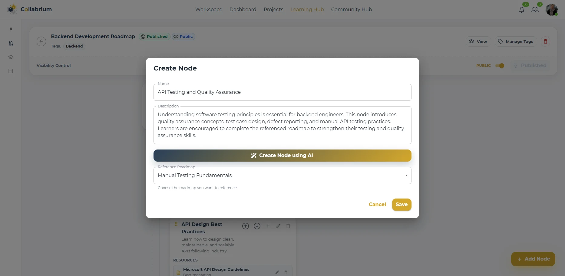 LearningHub / Create Reference Node Dialog