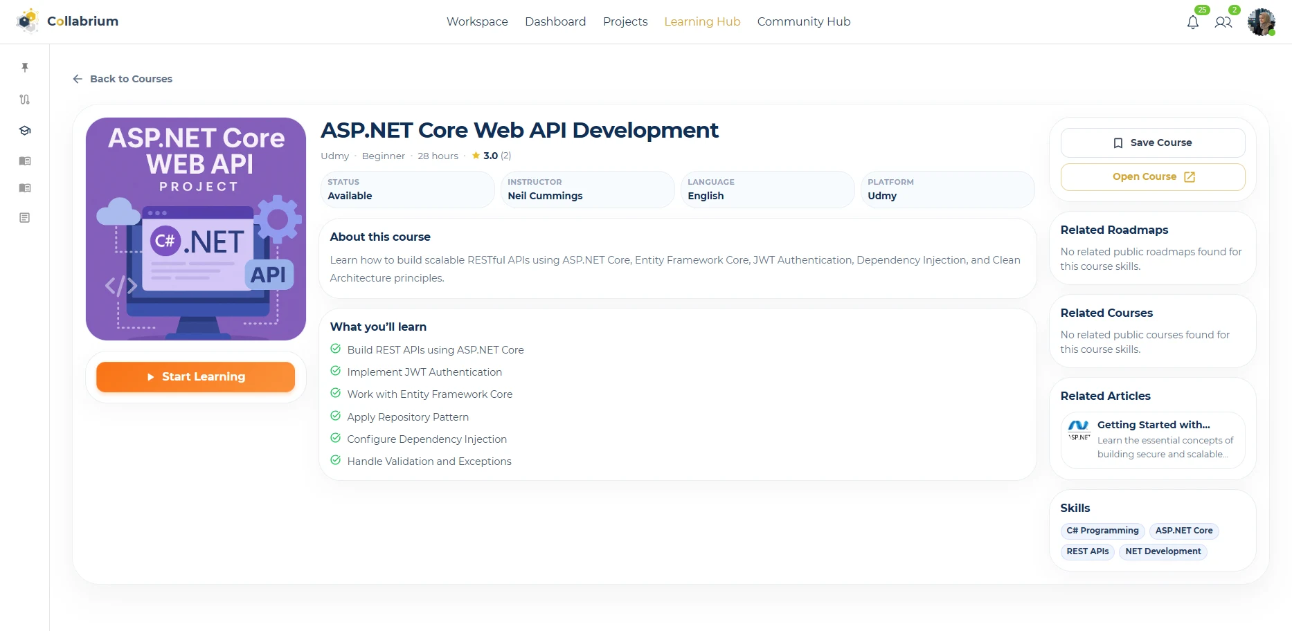LearningHub / Detailed Course Developer View