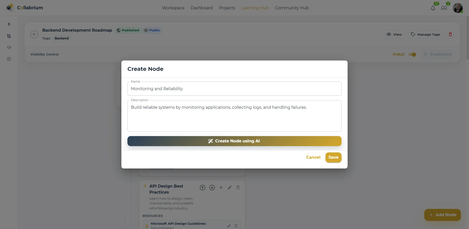 LearningHub / Create Node Dialog