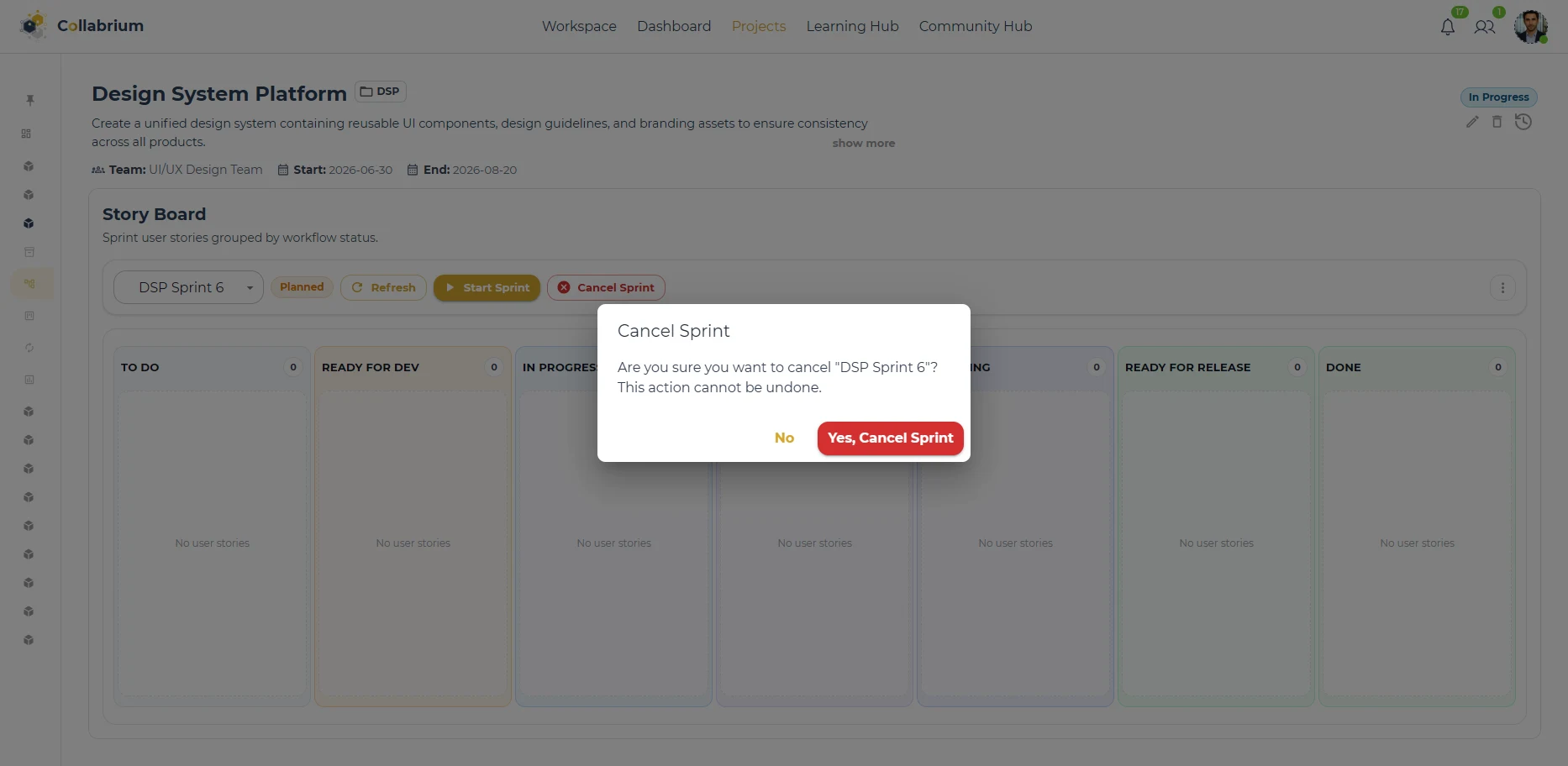 SprintManagement / Cancel Sprint Confirm Dialog