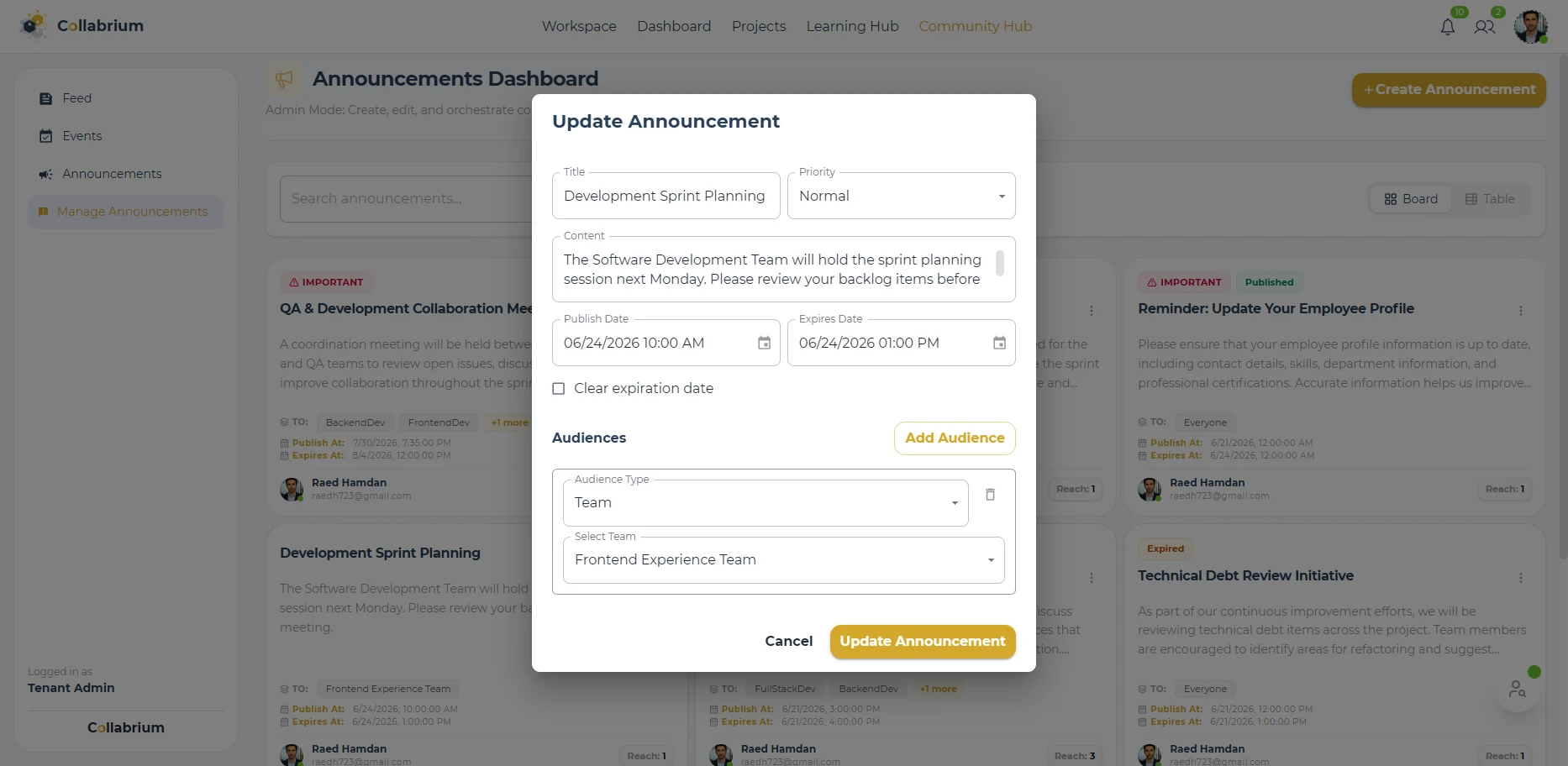 CommunityHub / Edit Announcement