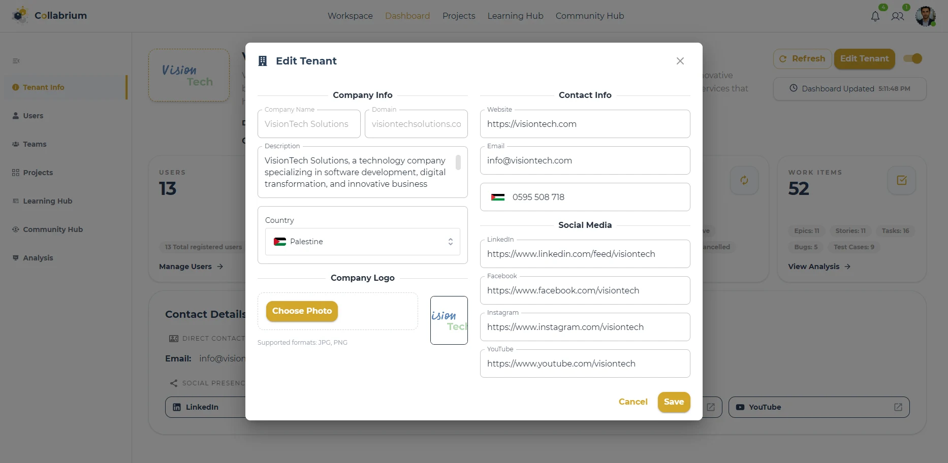 TenantAdmin / Edit Tenant Dialog