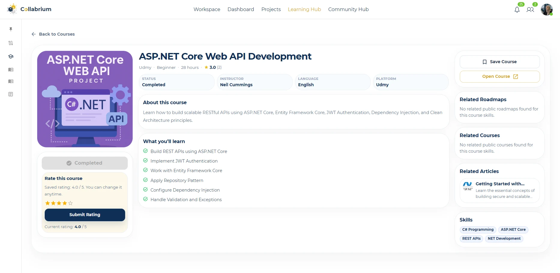 LearningHub / Submit Rating Course