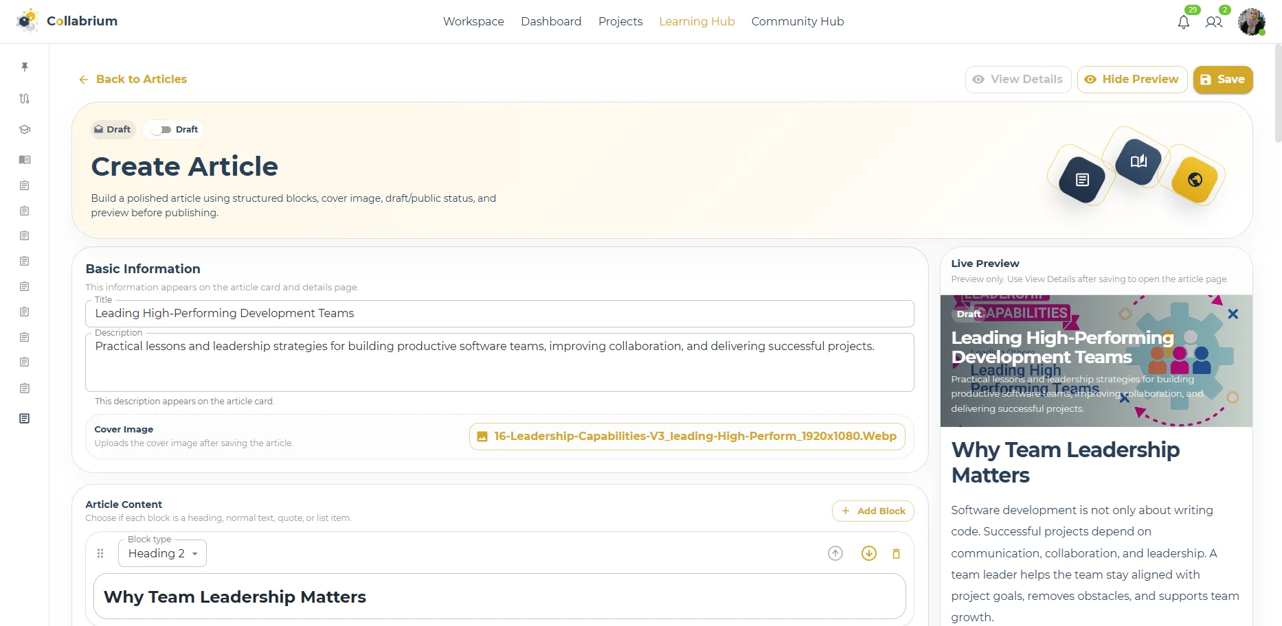 LearningHub / Create Article Page