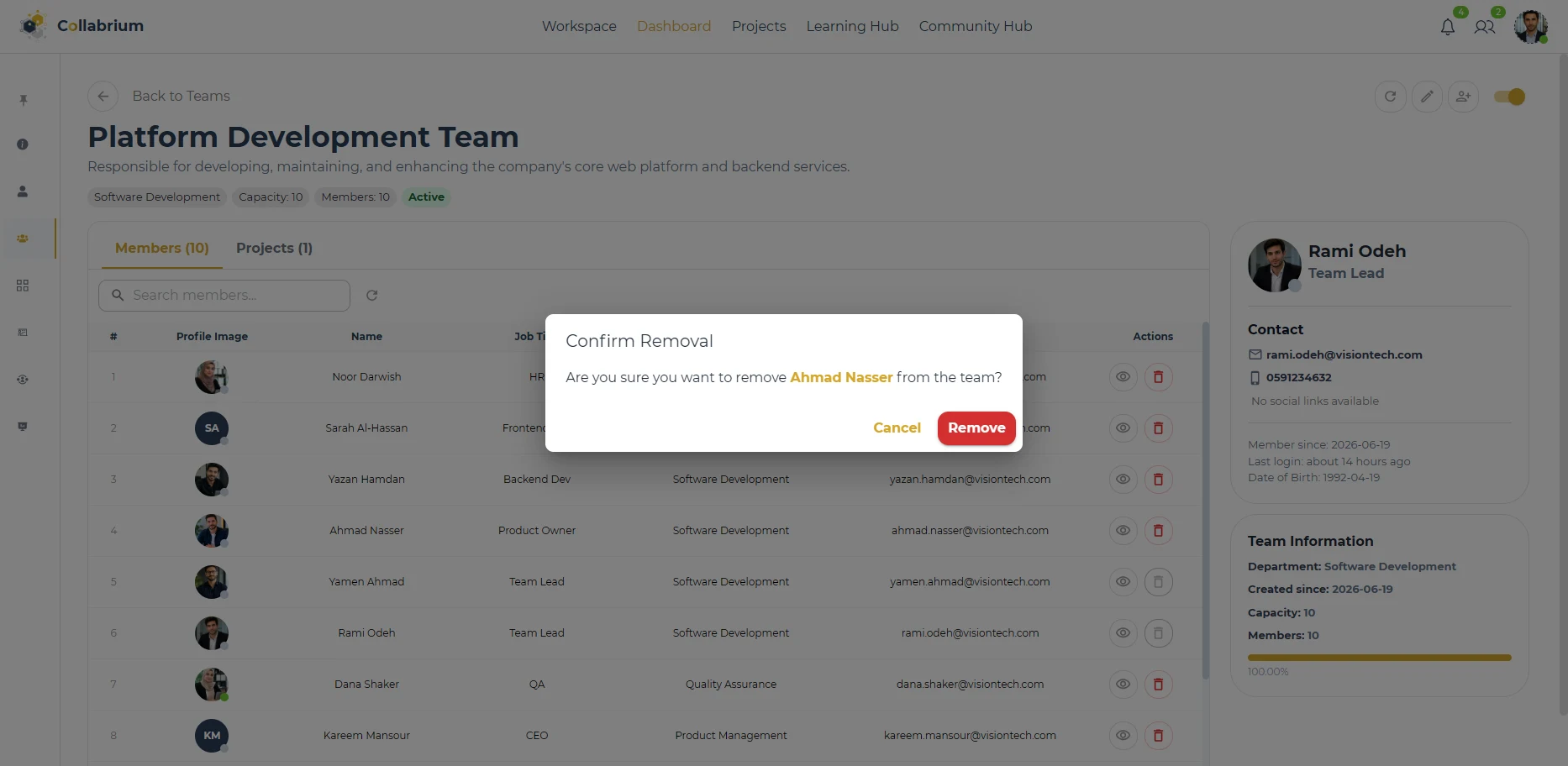 TeamManagement / Remove Team Member Confirm Dialog