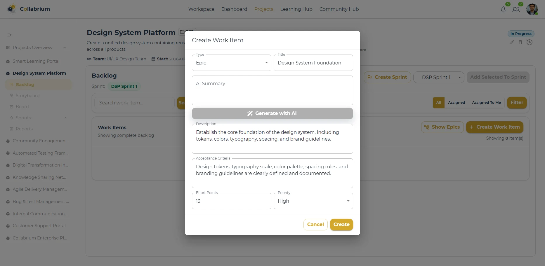 WorkItemManagement / Create Work Item Dialog