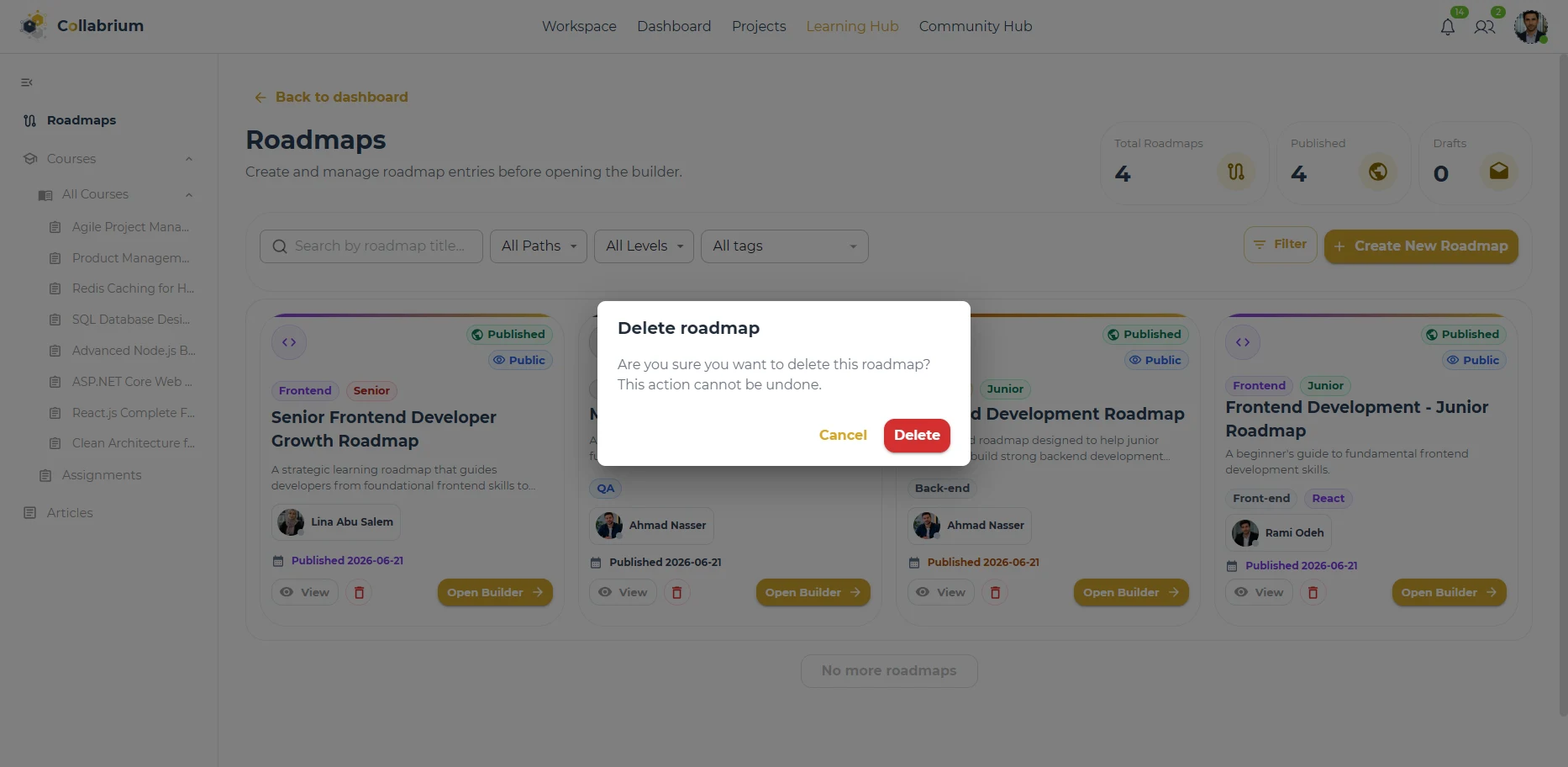 LearningHub / Delete Roadmap Confirm Dialog