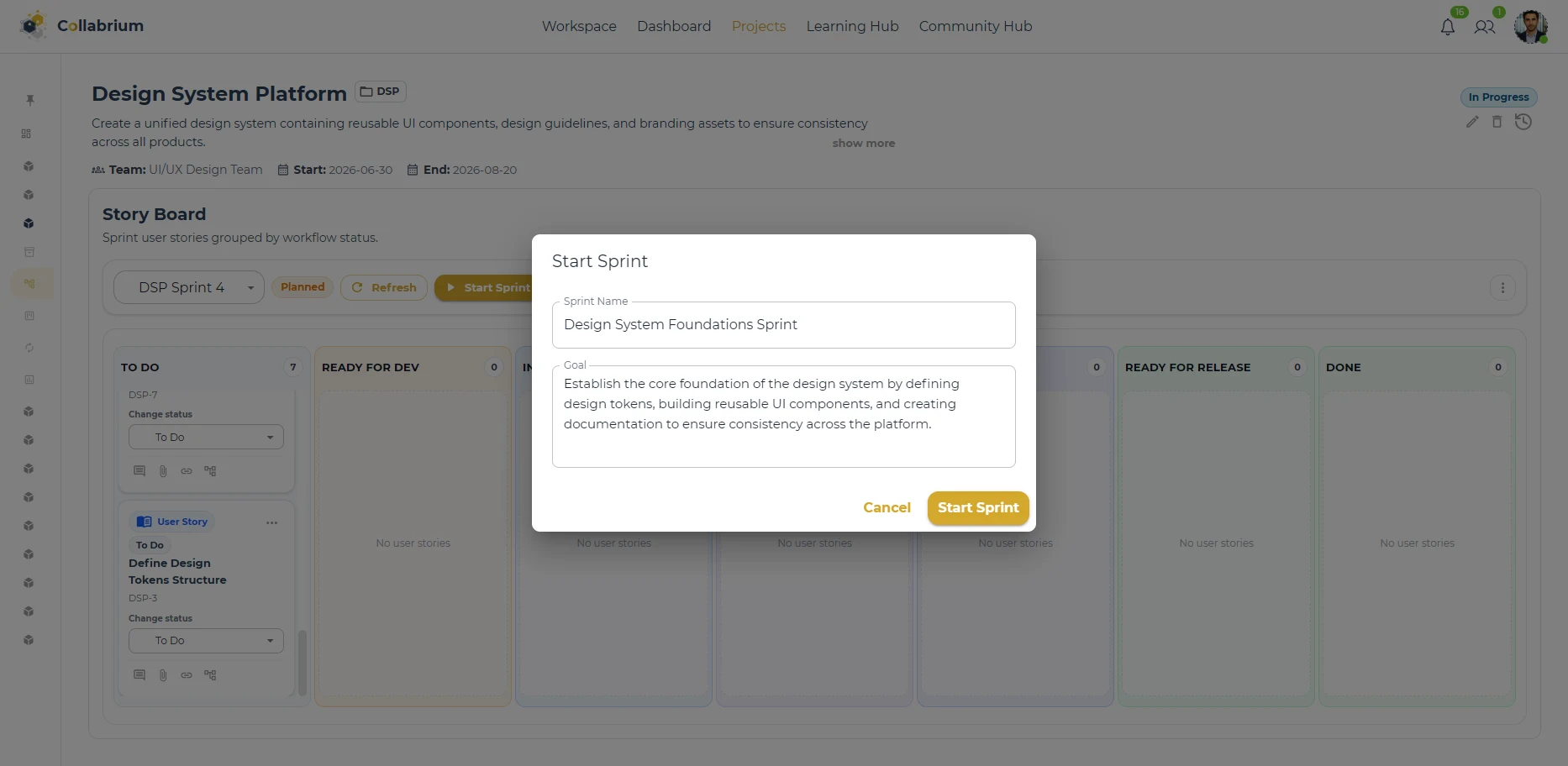 SprintManagement / Start Sprint Dialog
