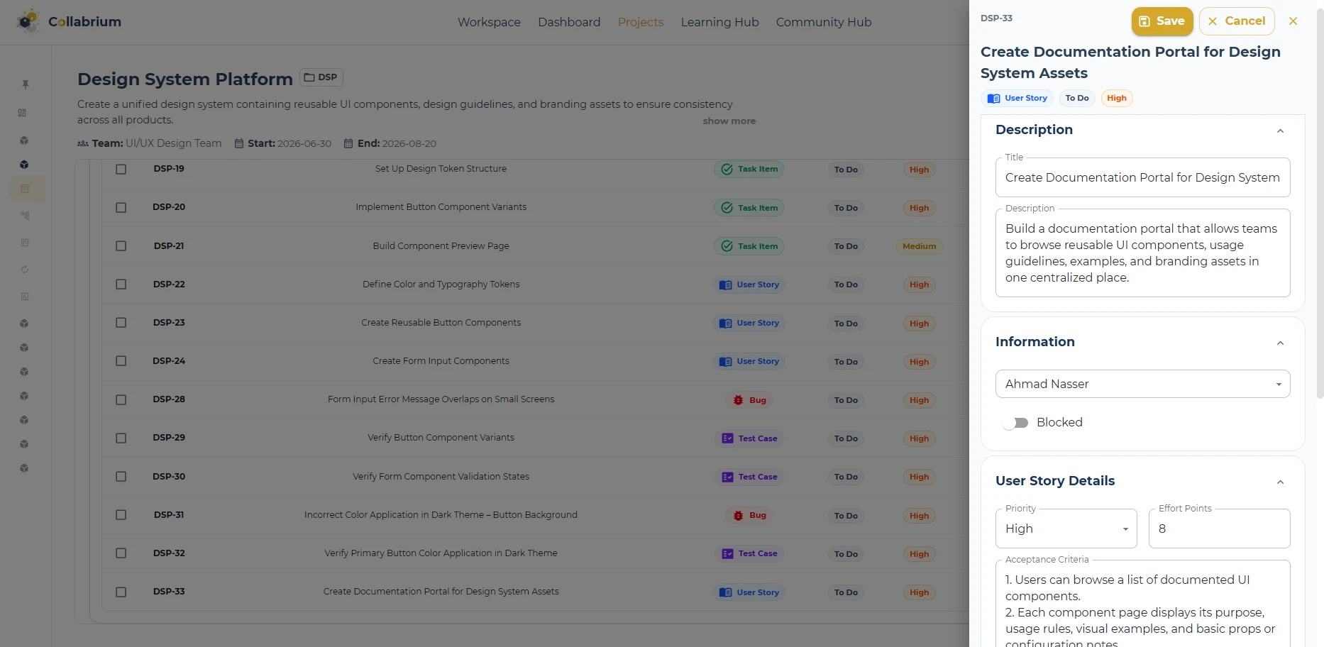 WorkItemManagement / Edit User Story Dialog