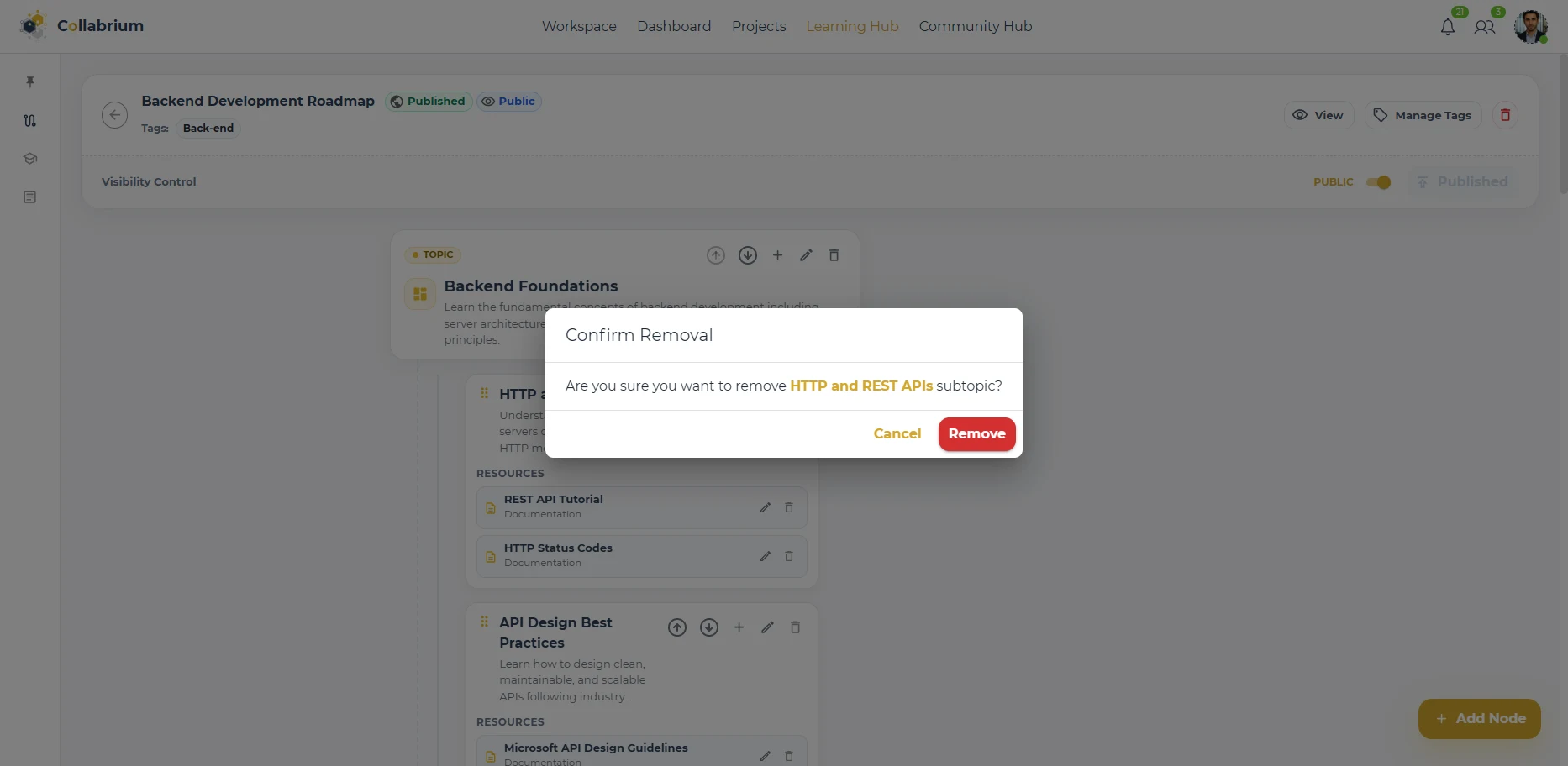 LearningHub / remove Roadmap Element
