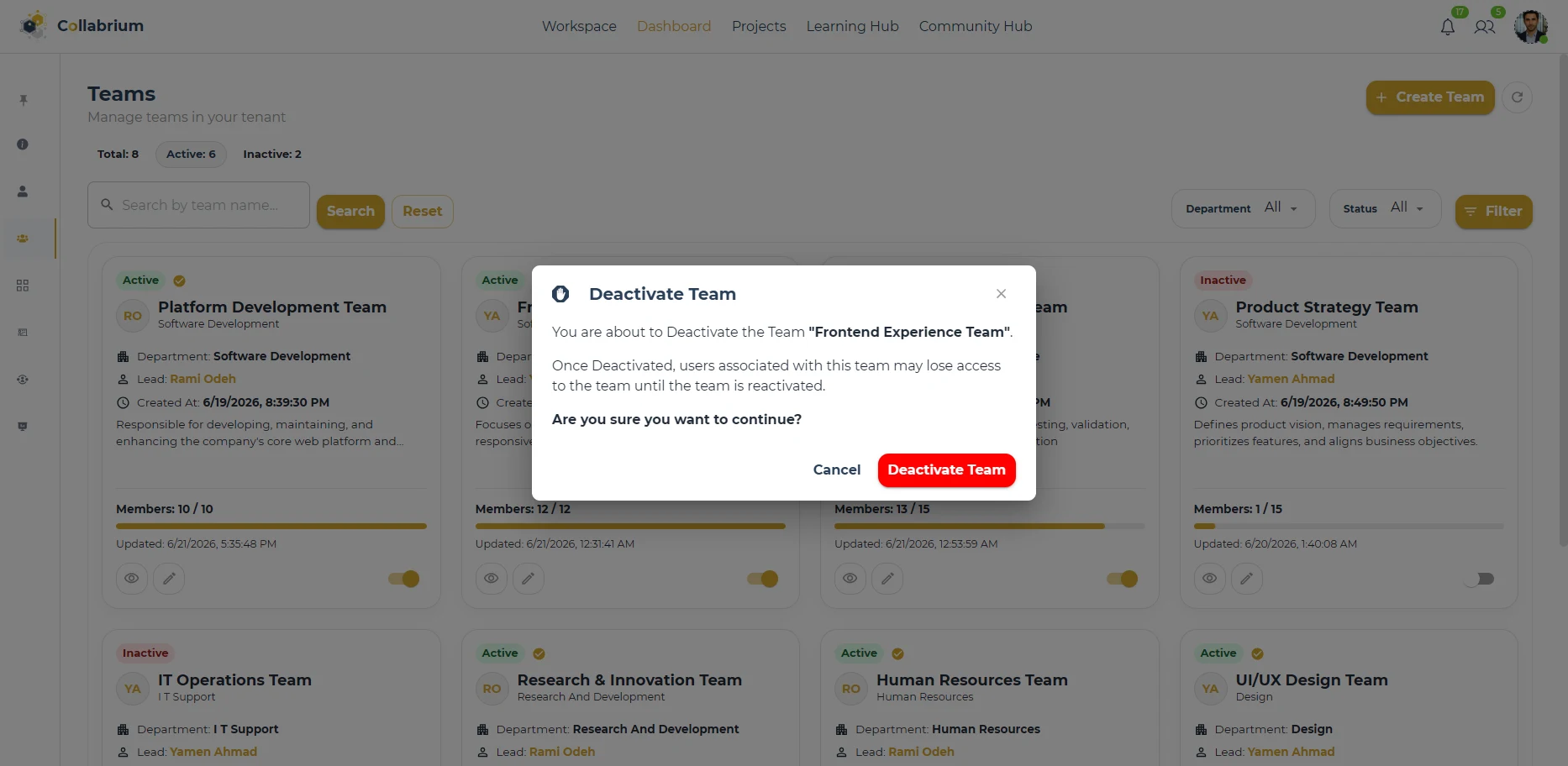 TeamManagement / Deactivate Team
