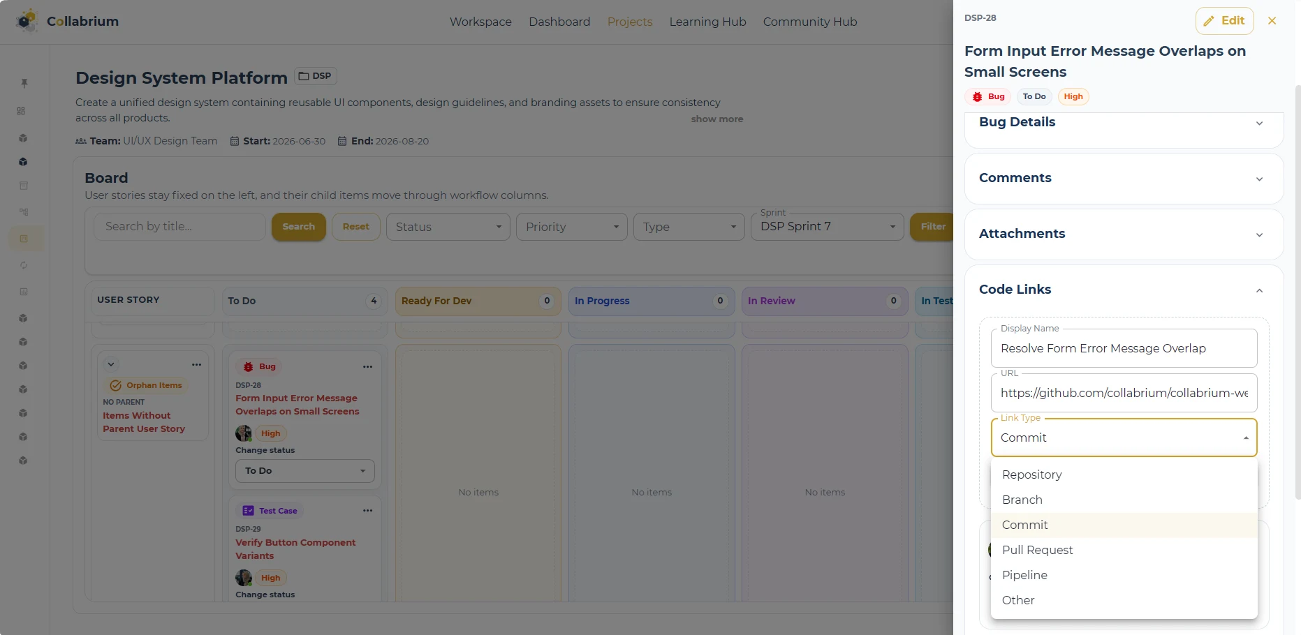 WorkItemManagement / Add Code Link