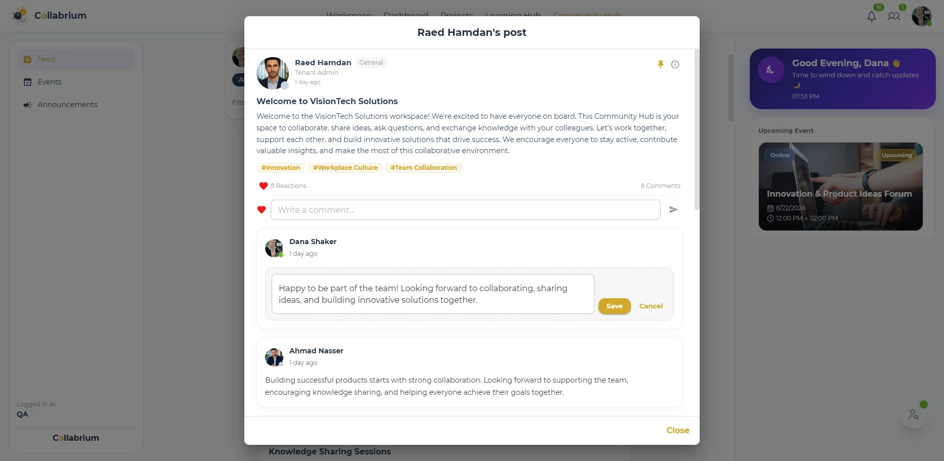 CommunityHub / Edit Post Comment