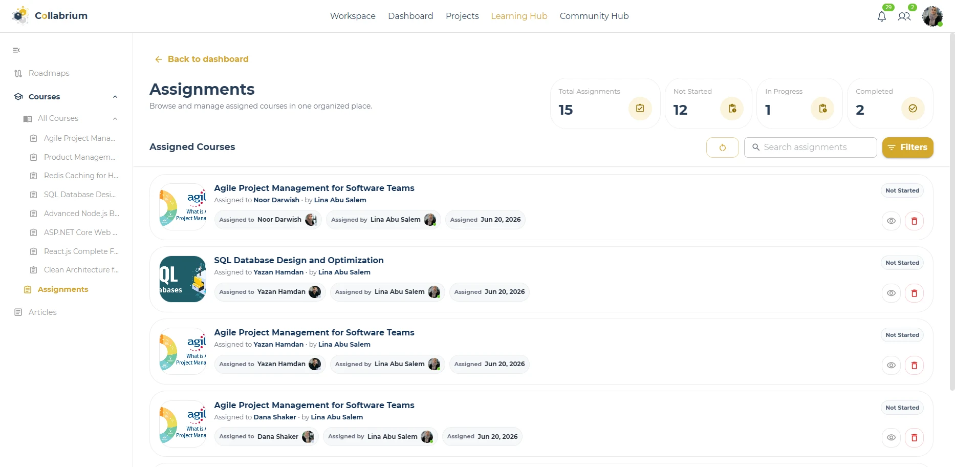 LearningHub / Assignments Page