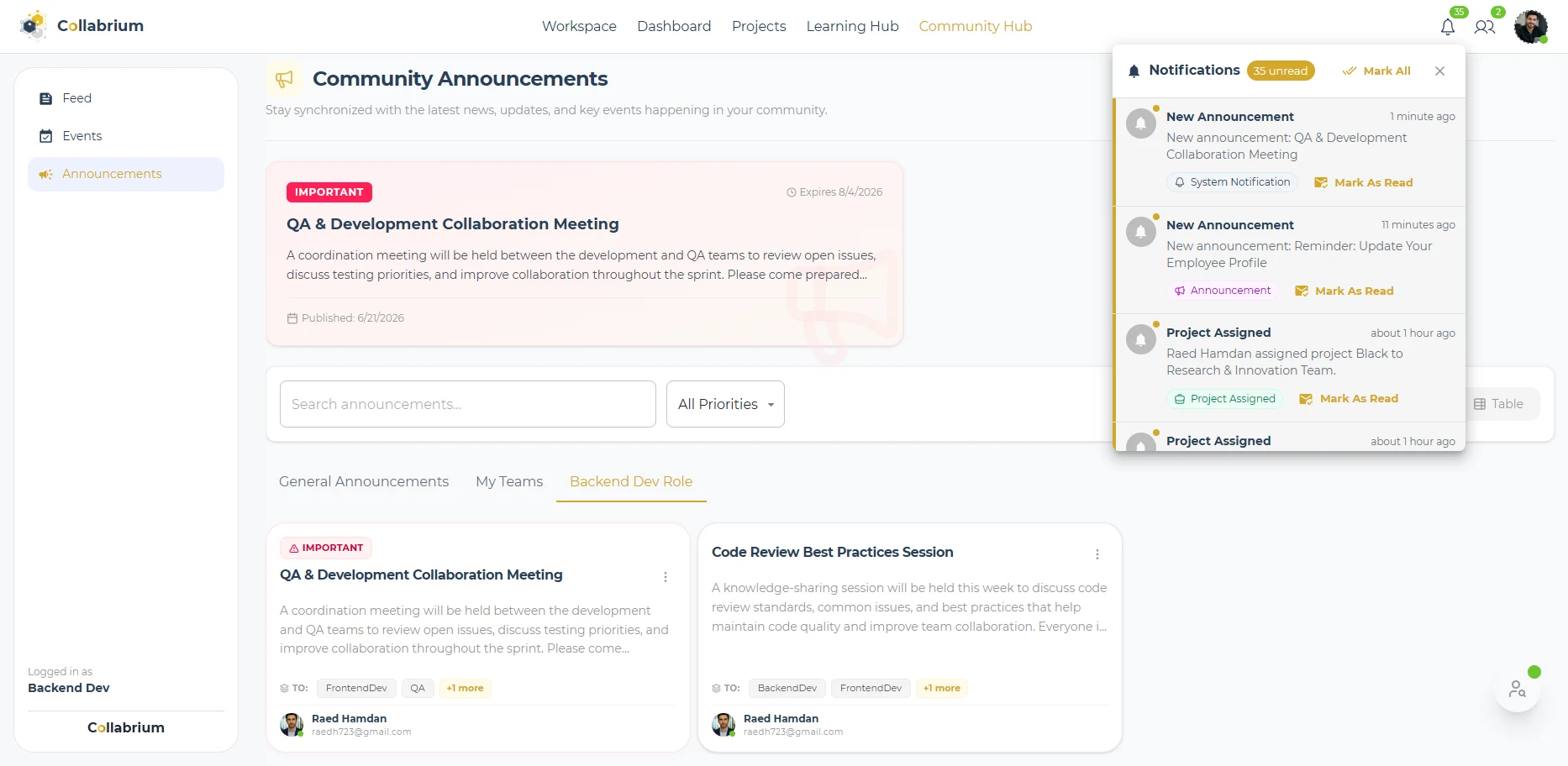 Workspace / Notifications