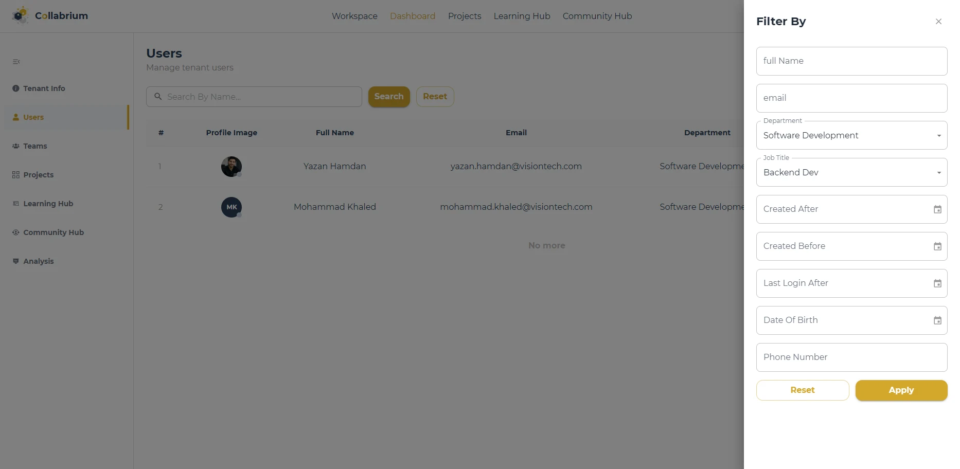 UsersManagement / Filter Drawer
