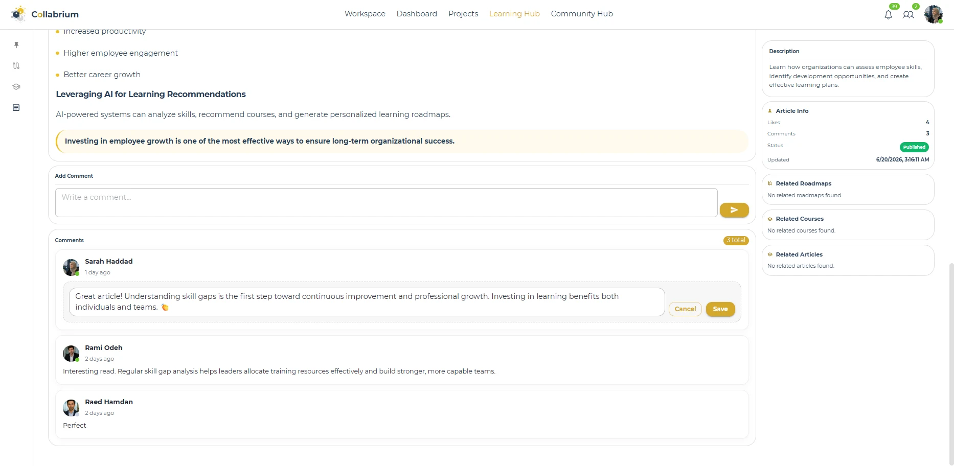 LearningHub / Edit Article Comment