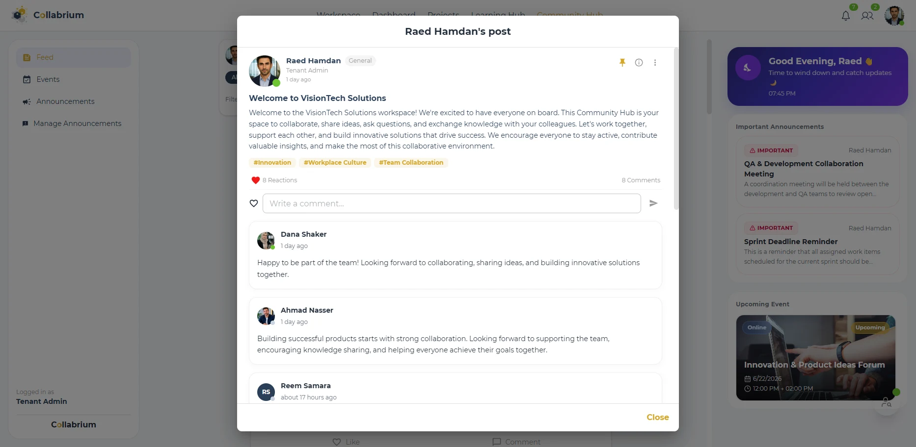 CommunityHub / Detailed Post Dialog
