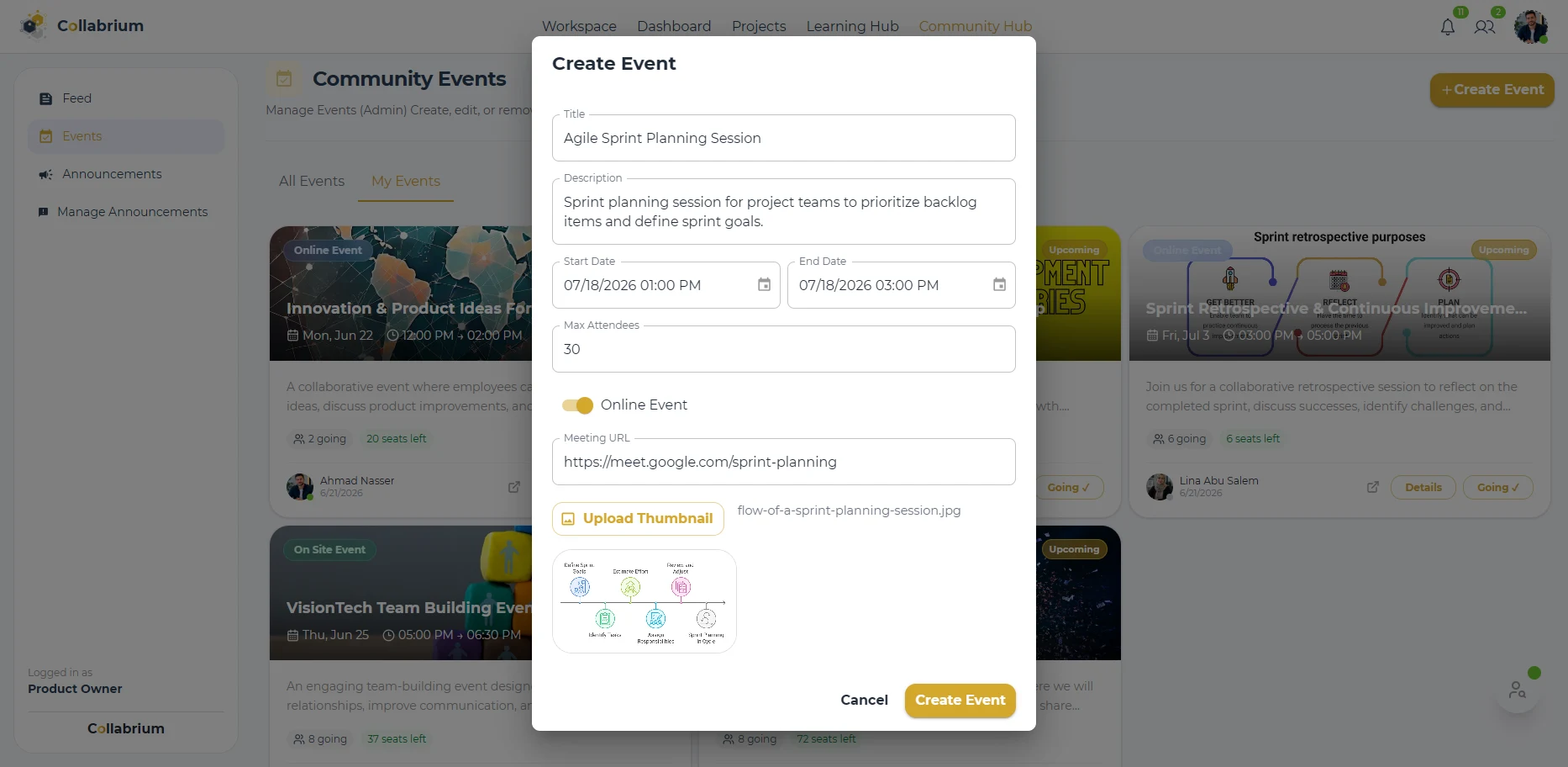 CommunityHub / Create Event Dialog