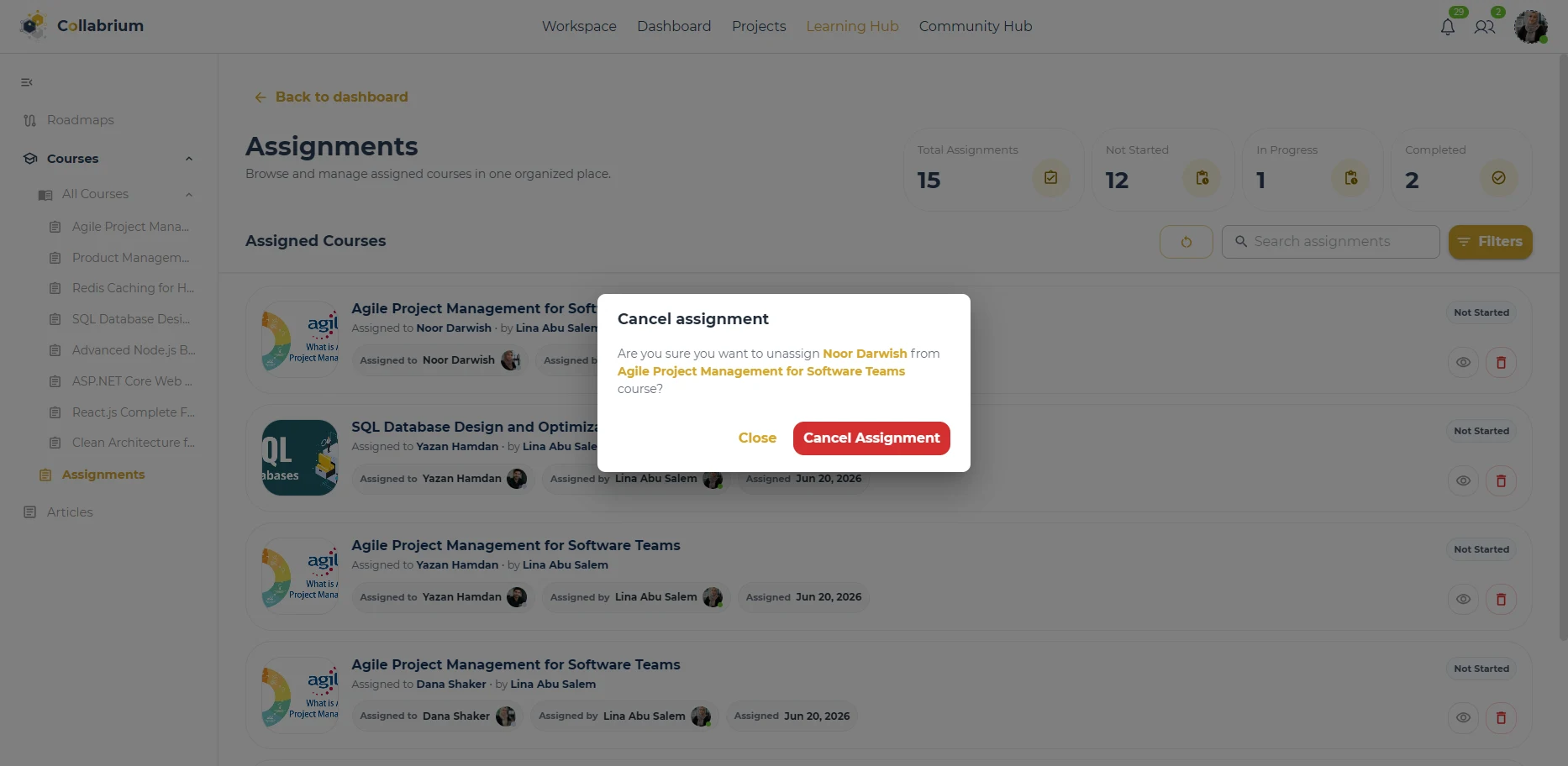 LearningHub / cancel Assignment Confirm Dialog