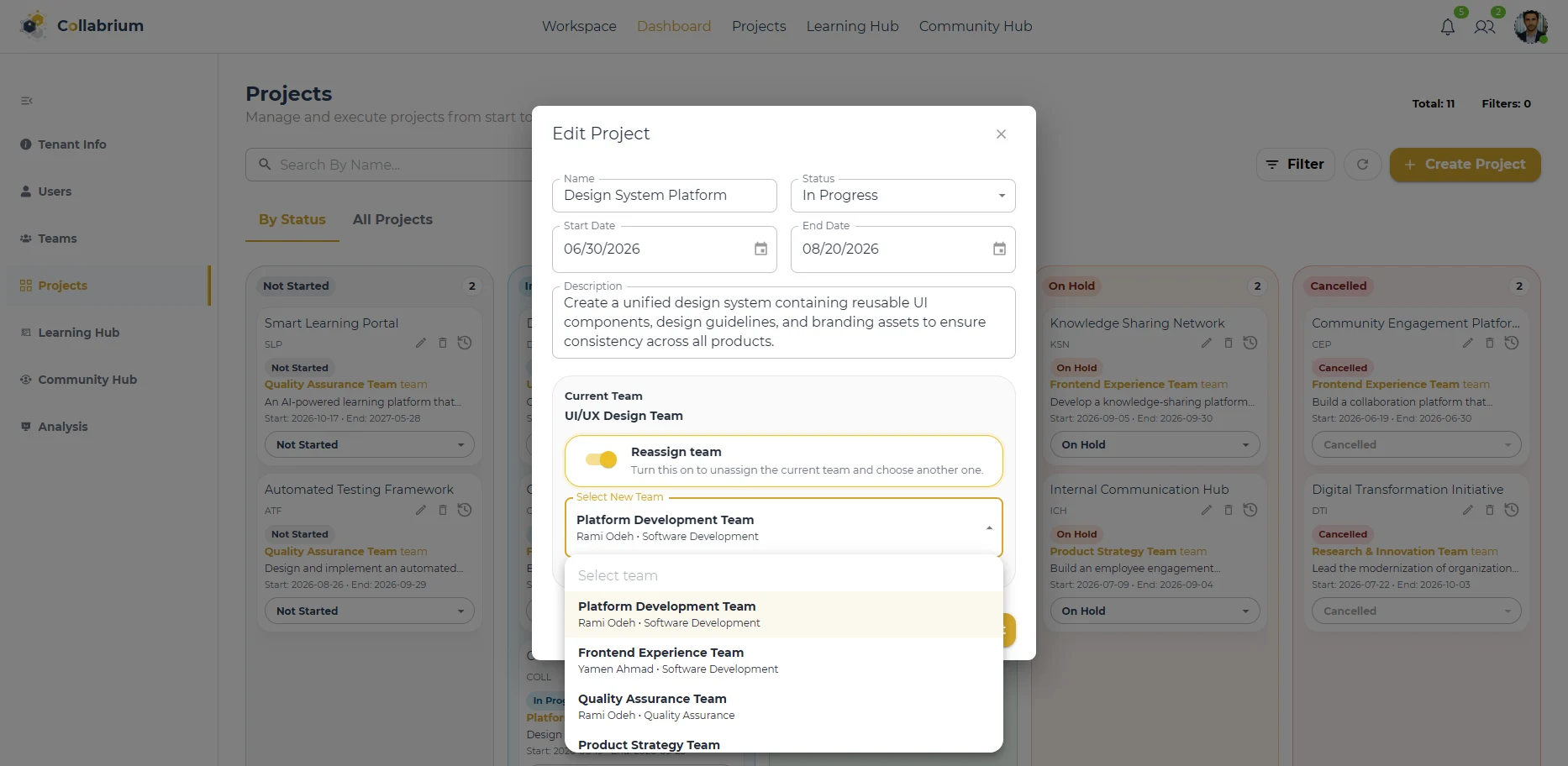 ProjectManagement / Reassign Team