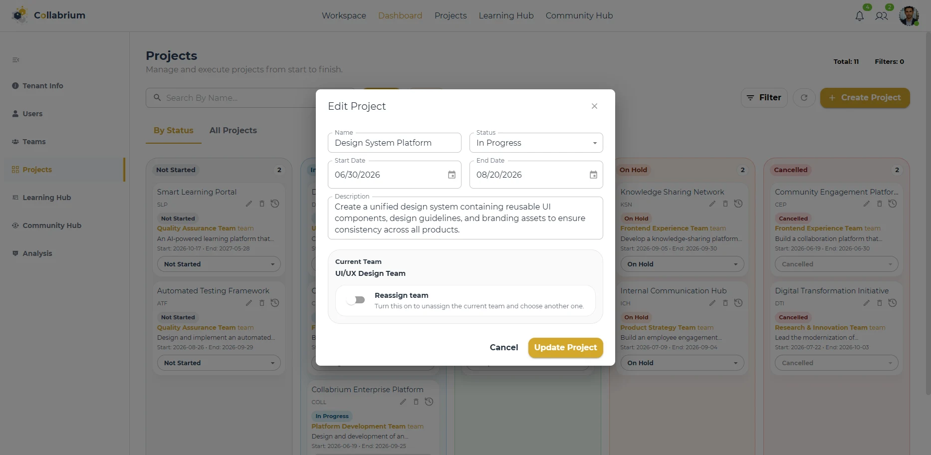 ProjectManagement / Edit Project Dialog