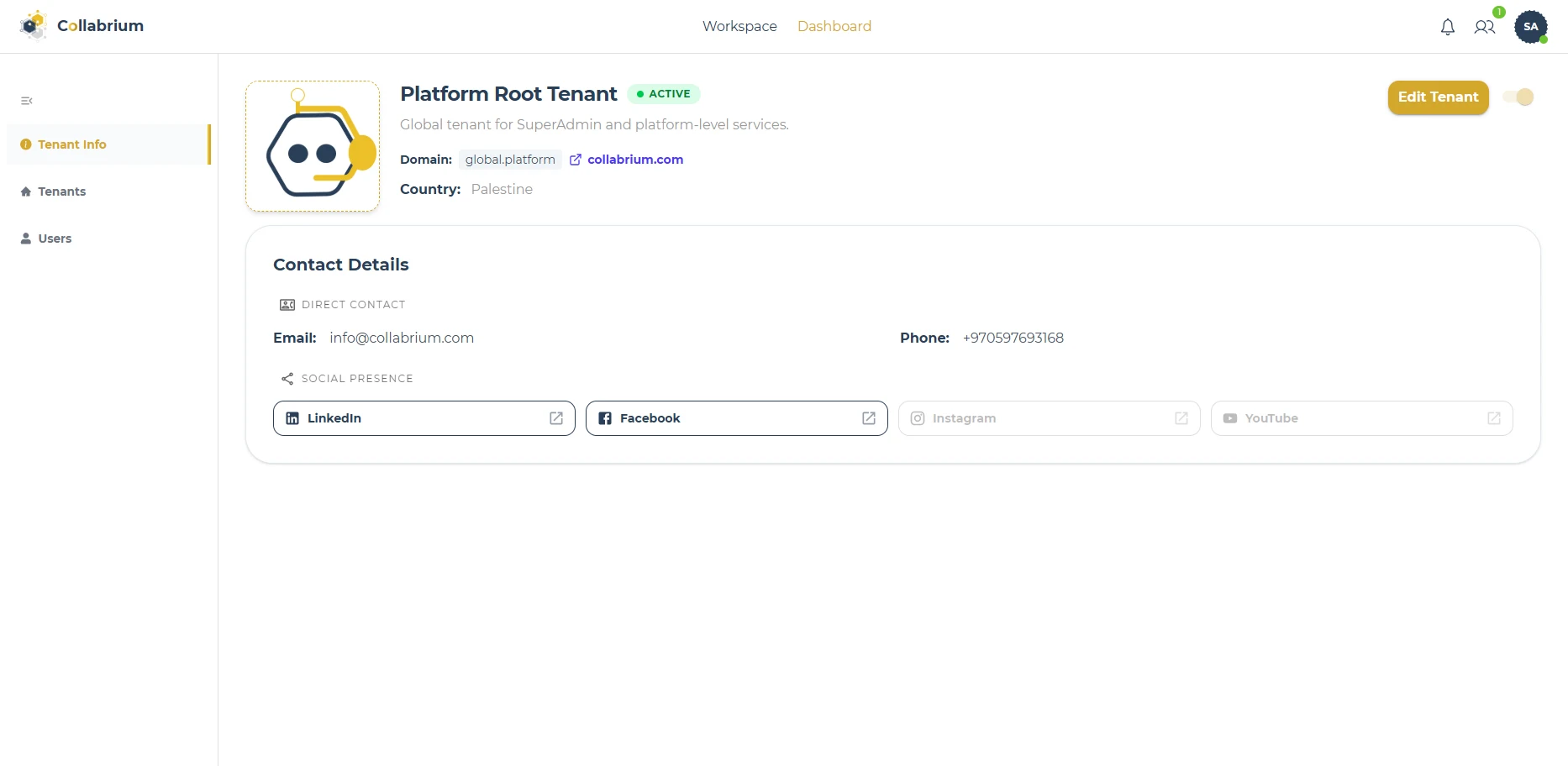 SuperAdmin / main Dashboard
