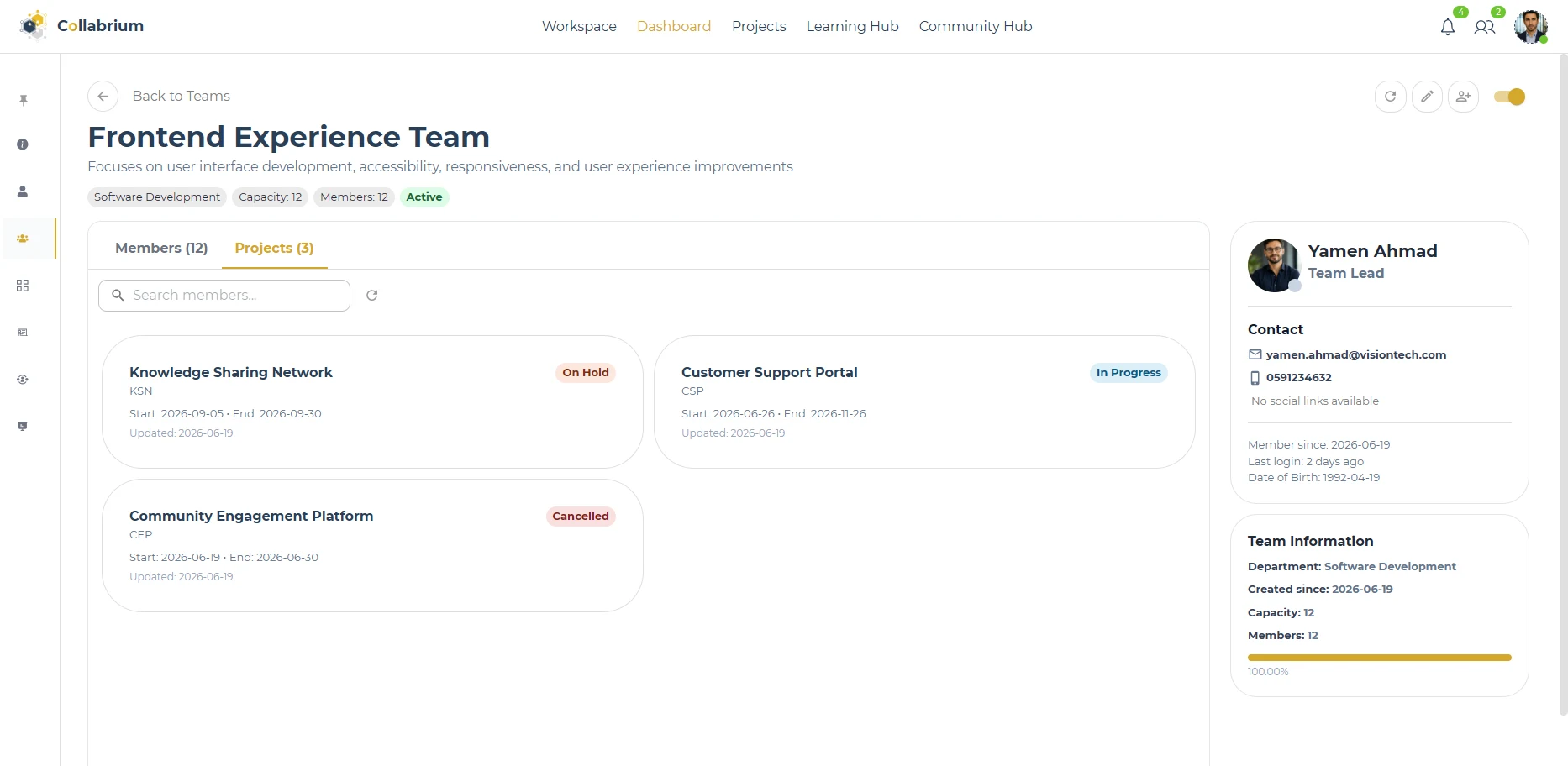 TeamManagement / Team Details Page- Projects