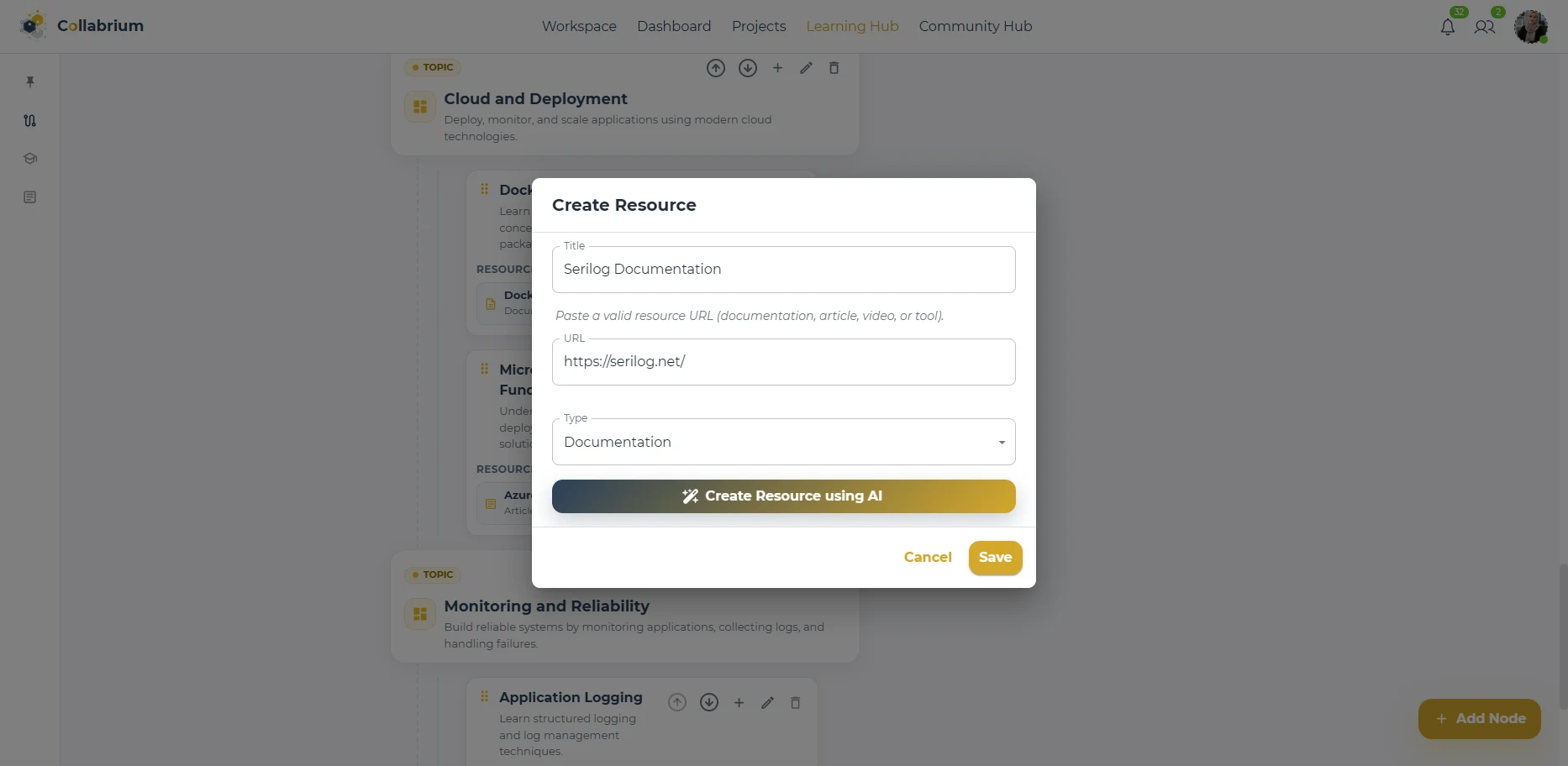 LearningHub / Create Resource Dialog