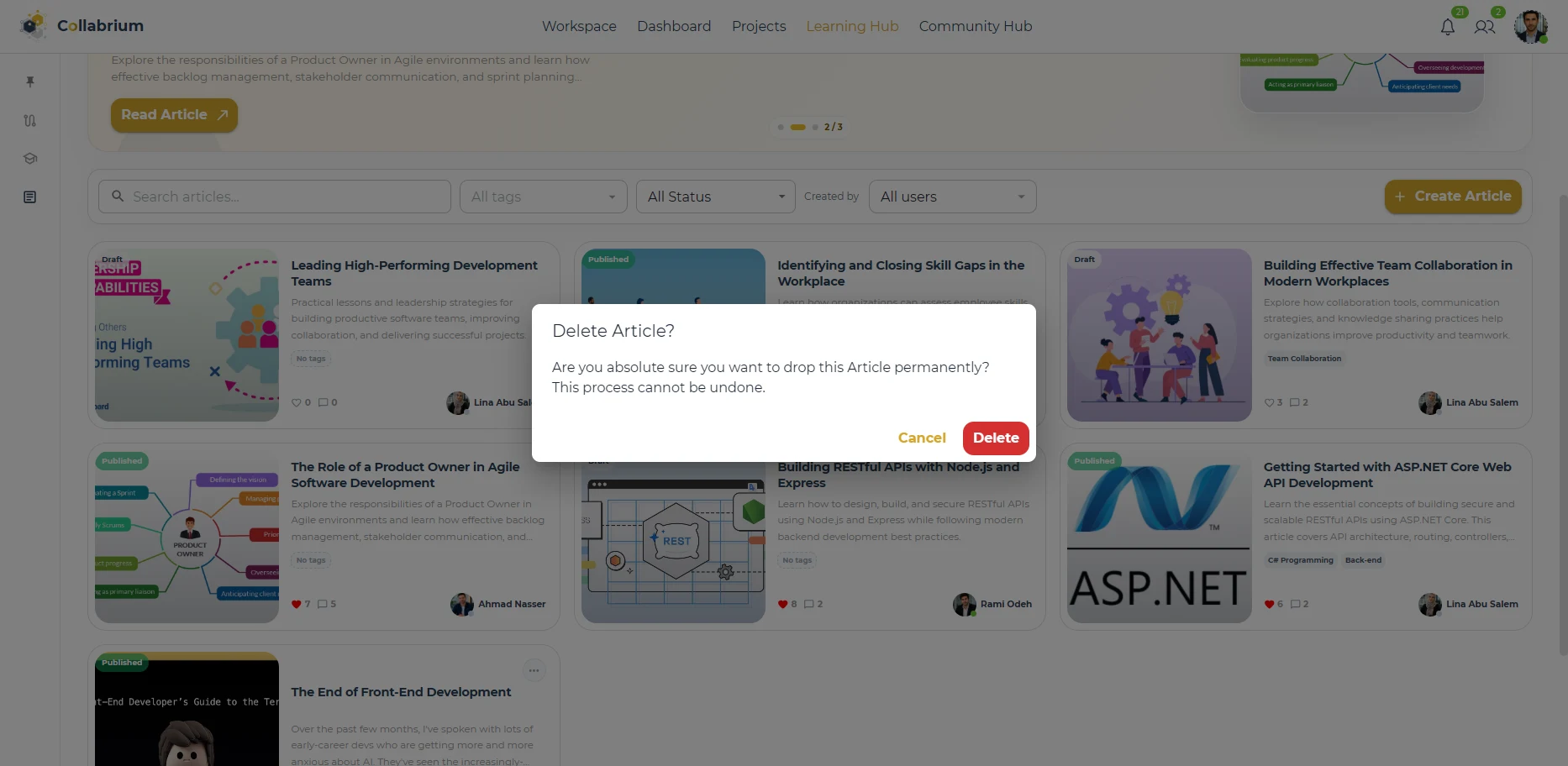 LearningHub / Delete Article