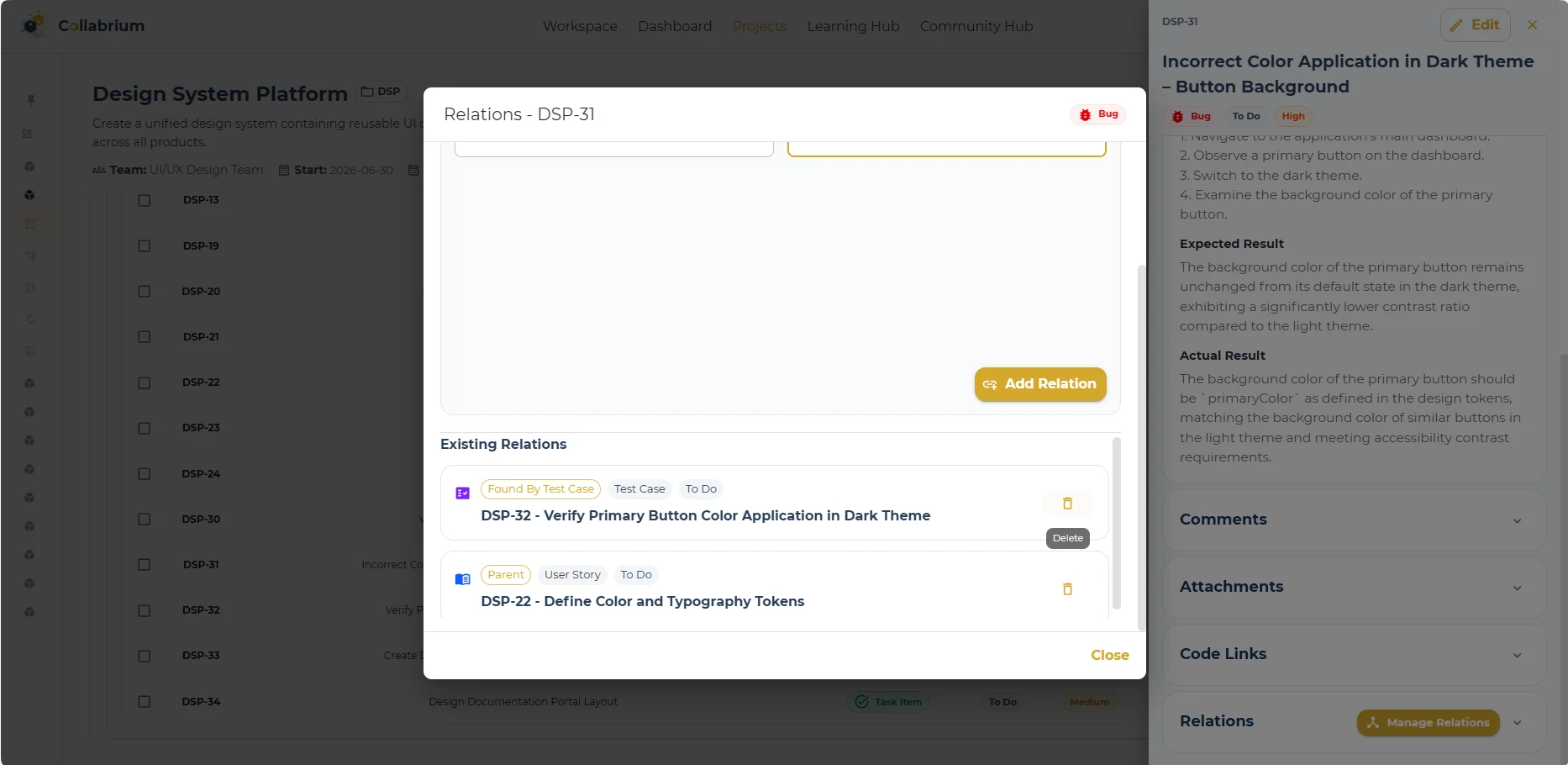 WorkItemManagement / Delete Relation