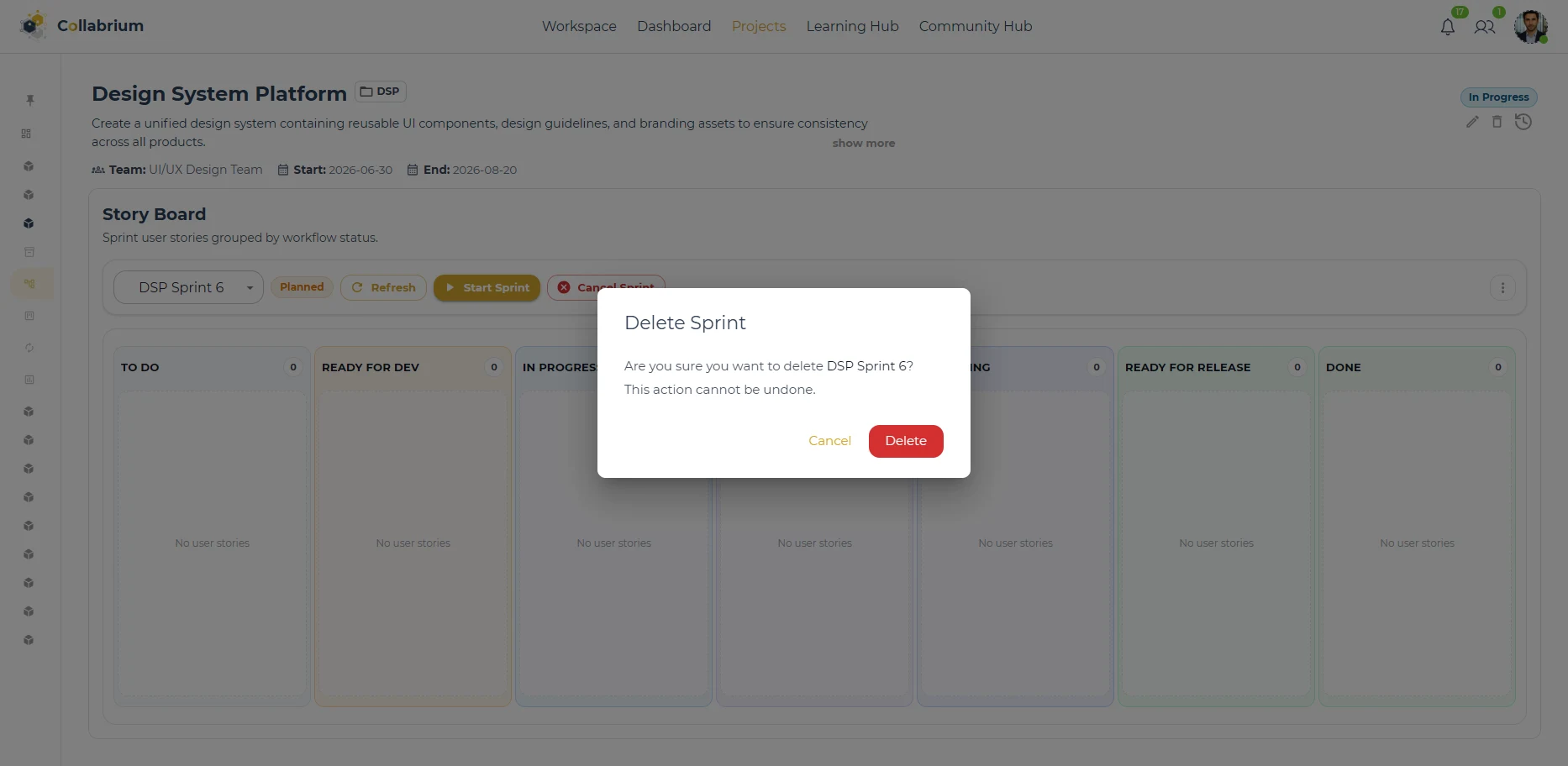 SprintManagement / Delete Sprint Confirm Dialog
