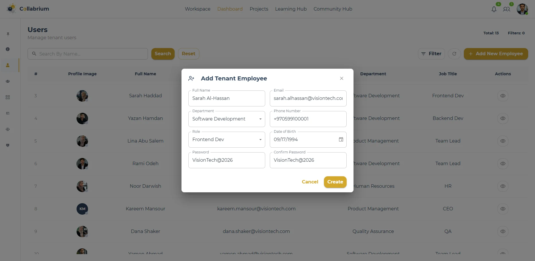 UsersManagement / Add Tenant Employee
